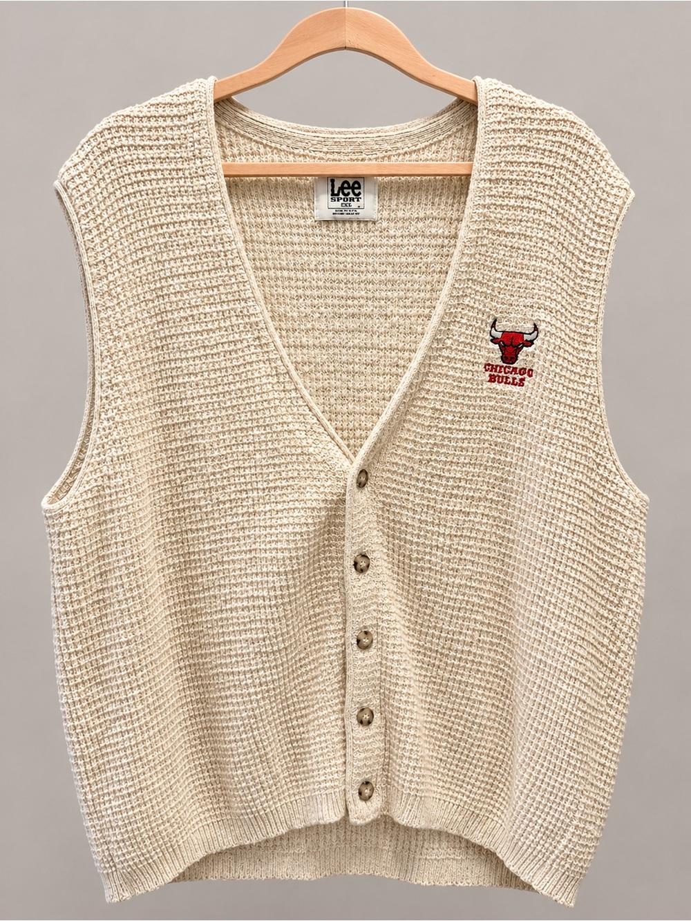 Vintage Lee Sport Chicago Bulls Waffle Knit Sweater Vest Cream 2XL
